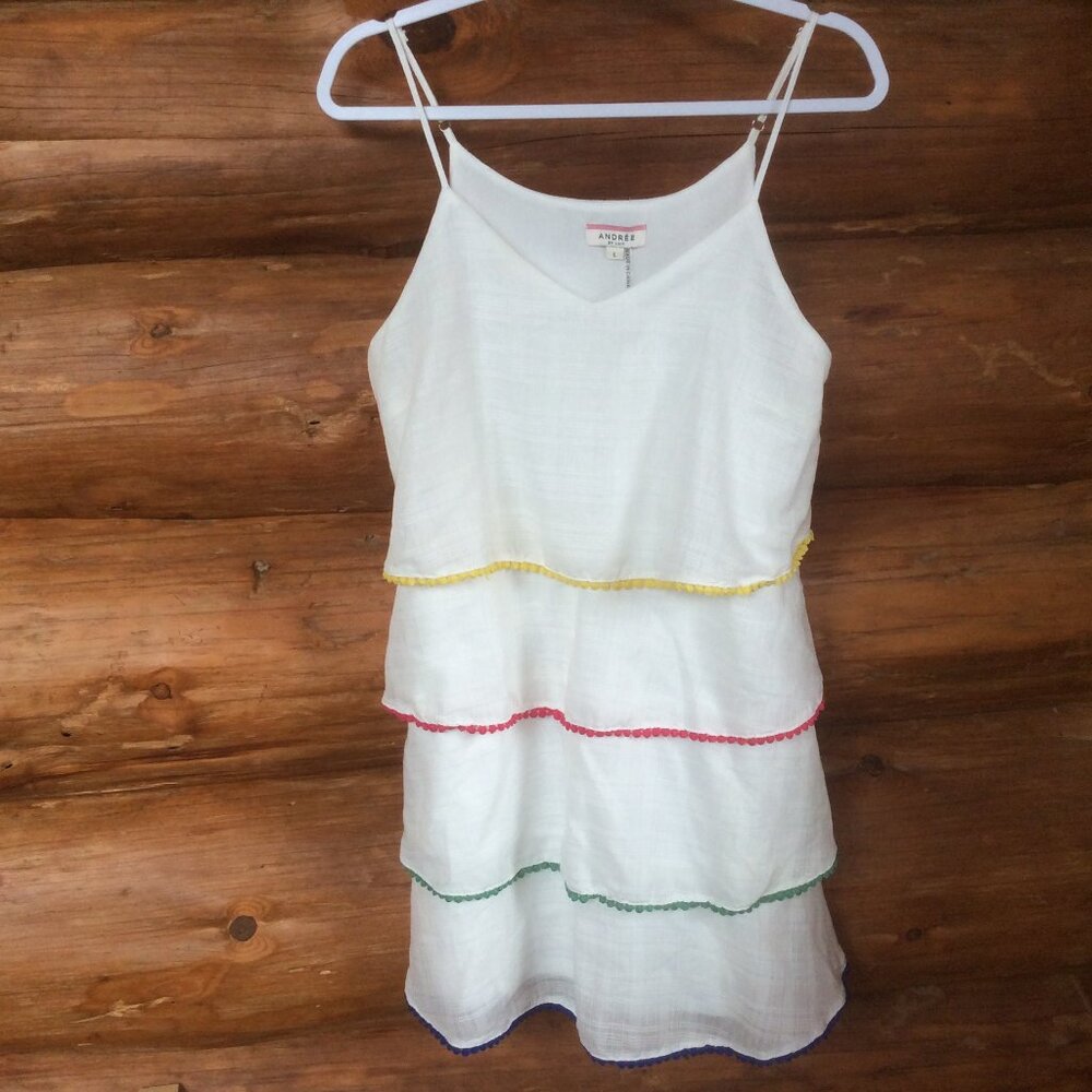 Andree by Unit White Colorful Boho Tiered Dress Size Large